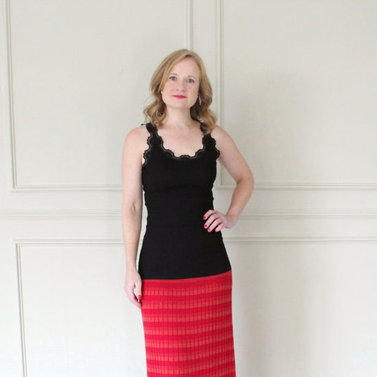 Silk Blend Tank with Lace Detail