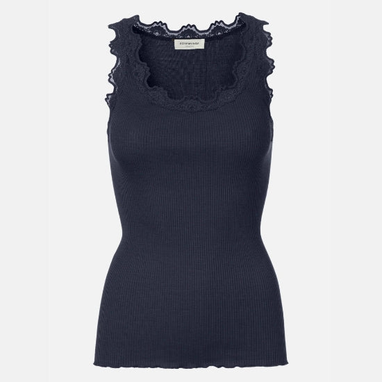 Silk Blend Tank with Lace Detail