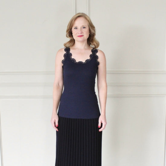 Silk Blend Tank with Lace Detail