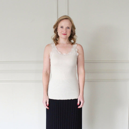 Silk Blend Tank with Lace Detail
