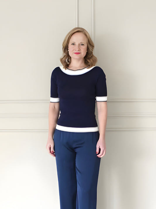 Scoop Back Top Navy