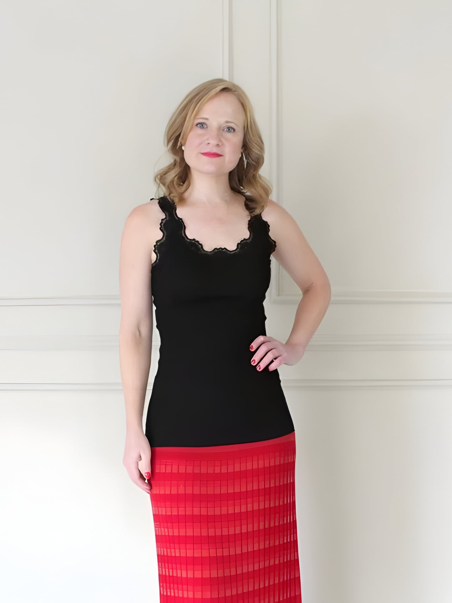Silk Blend Tank with Lace Detail