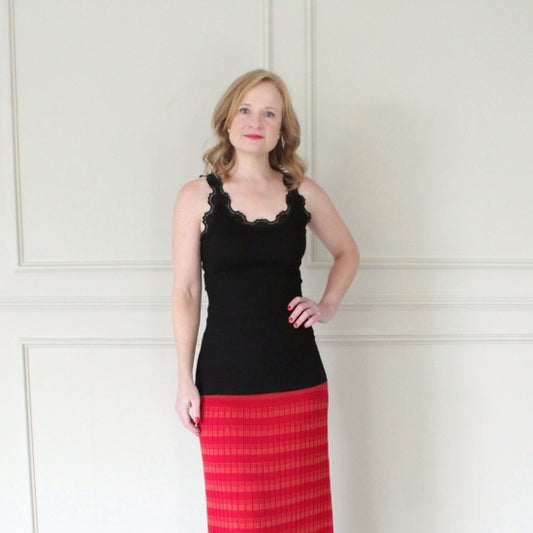 Silk Blend Tank with Lace Detail