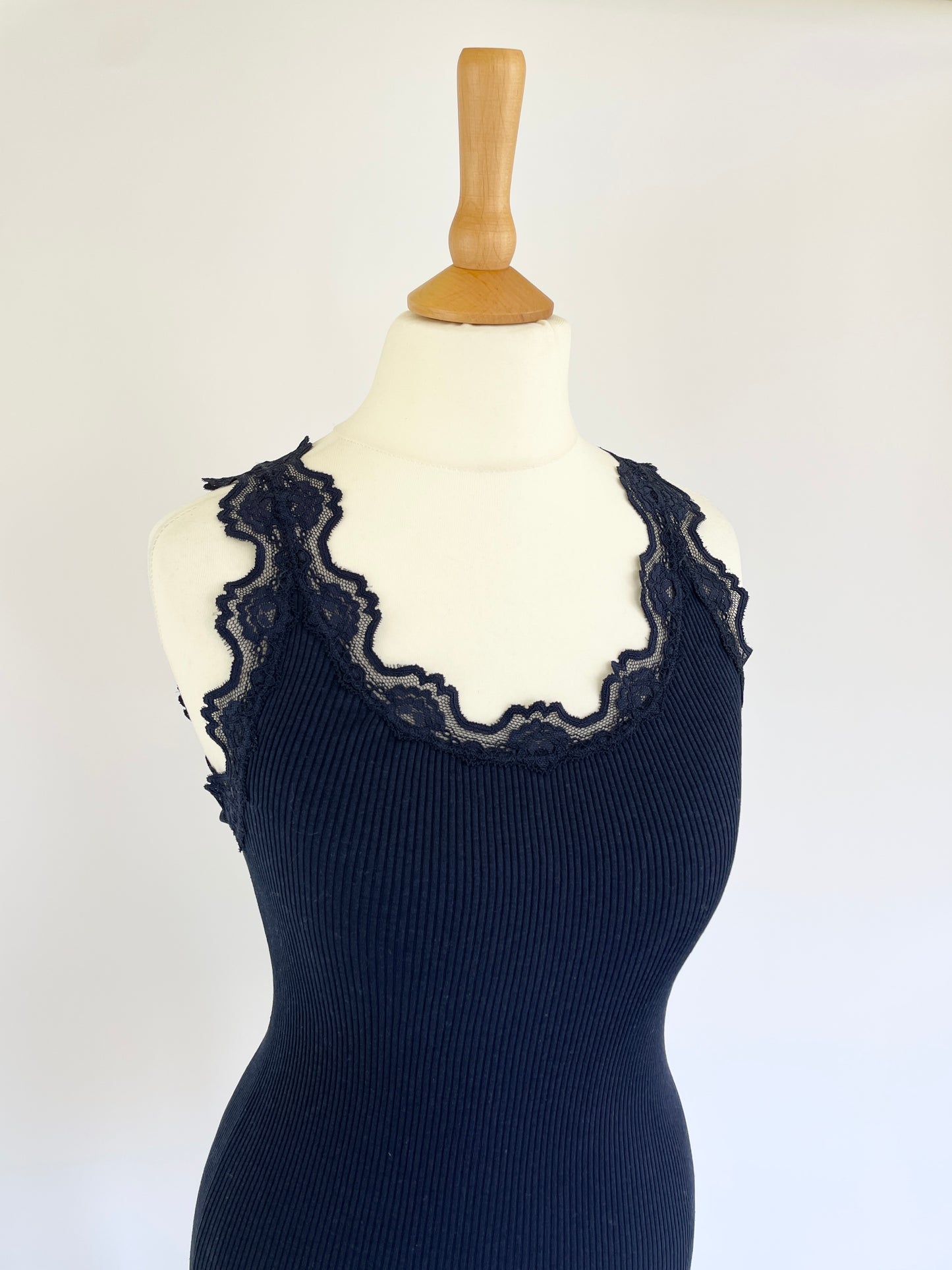 Silk Blend Tank with Lace Detail