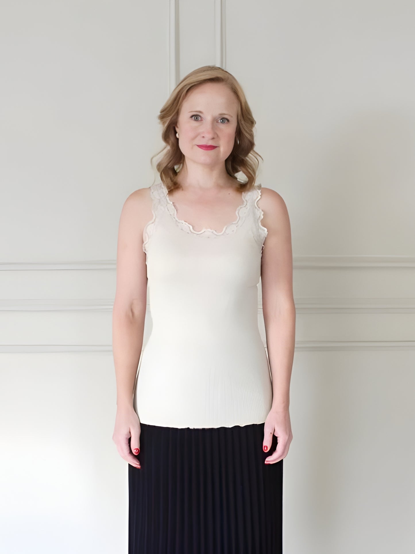 Silk Blend Tank with Lace Detail